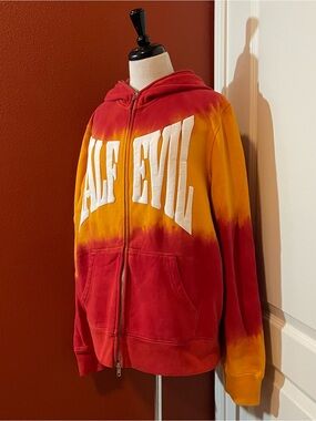 Half Evil Men’s Ombré Flames Tie Dye Puff Print Full Zip Hood Sweatshirt Hoodie
